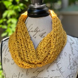 Handmade mustard colored infinity scarf